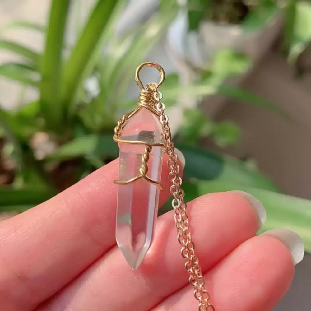 Crystal Necklaces Gold Wrap Real Crystal Pendants - Picture 7 of 10
